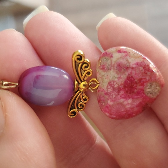 New Gold Wing Peach Nipomo Coral Fossil Heart Pendant. - Picture 12 of 13